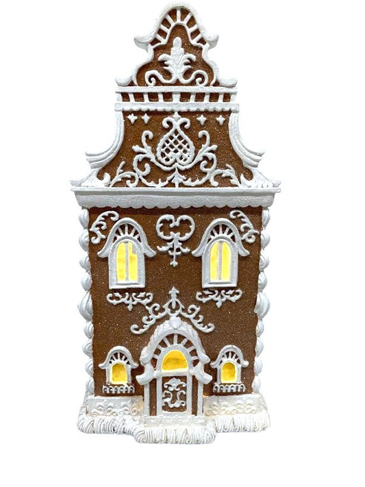 Christmas Brown Victorian 14" LED Lighted Hand Painted Gingerbread House NEW