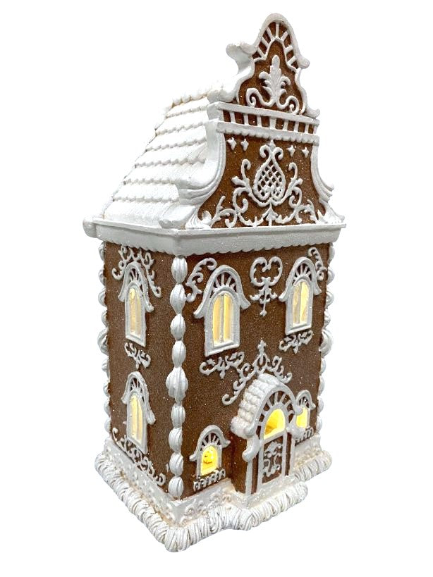 Christmas Brown Victorian 14" LED Lighted Hand Painted Gingerbread House NEW