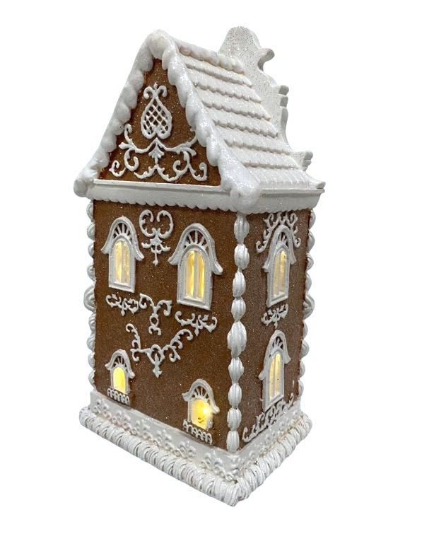 Christmas Brown Victorian 14" LED Lighted Hand Painted Gingerbread House NEW