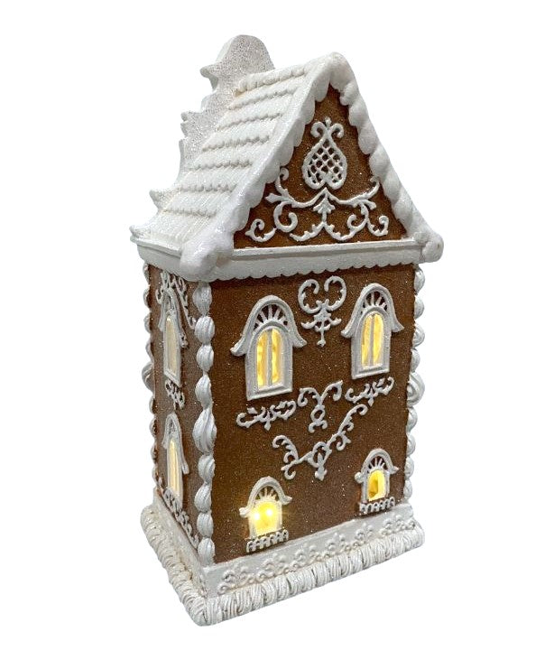 Christmas Brown Victorian 14" LED Lighted Hand Painted Gingerbread House NEW