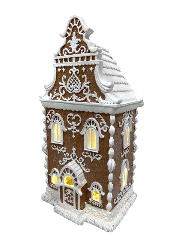 Christmas Brown Victorian 14" LED Lighted Hand Painted Gingerbread House NEW