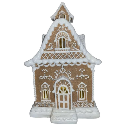 Christmas Light Brown 14" Victorian LED Village Icing GINGERBREAD HOUSE New