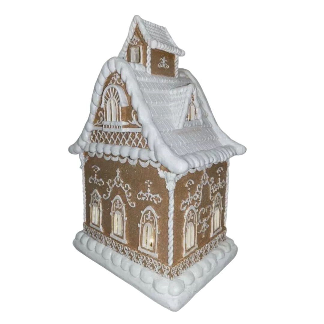 Christmas Light Brown 14" Victorian LED Village Icing GINGERBREAD HOUSE New